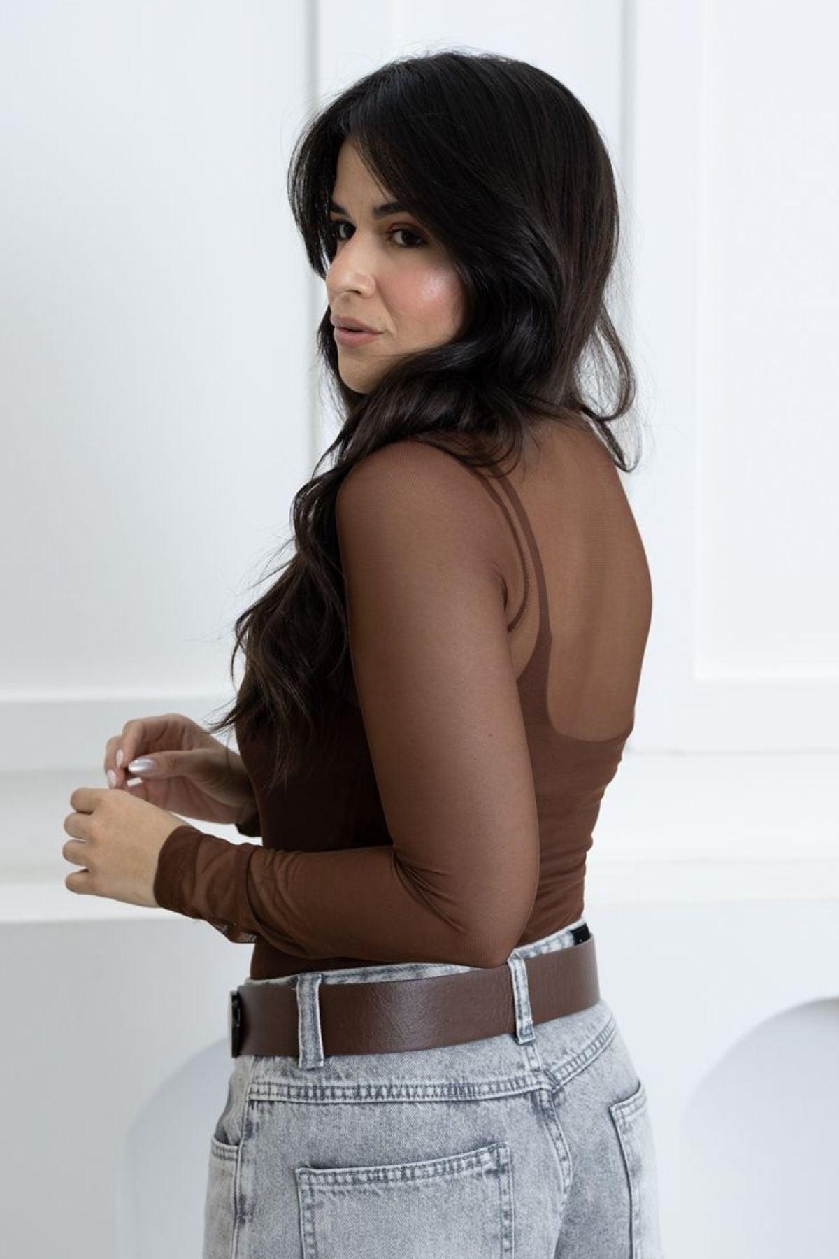 BLUSA DE TULE MANGA LONGA COM REGATA