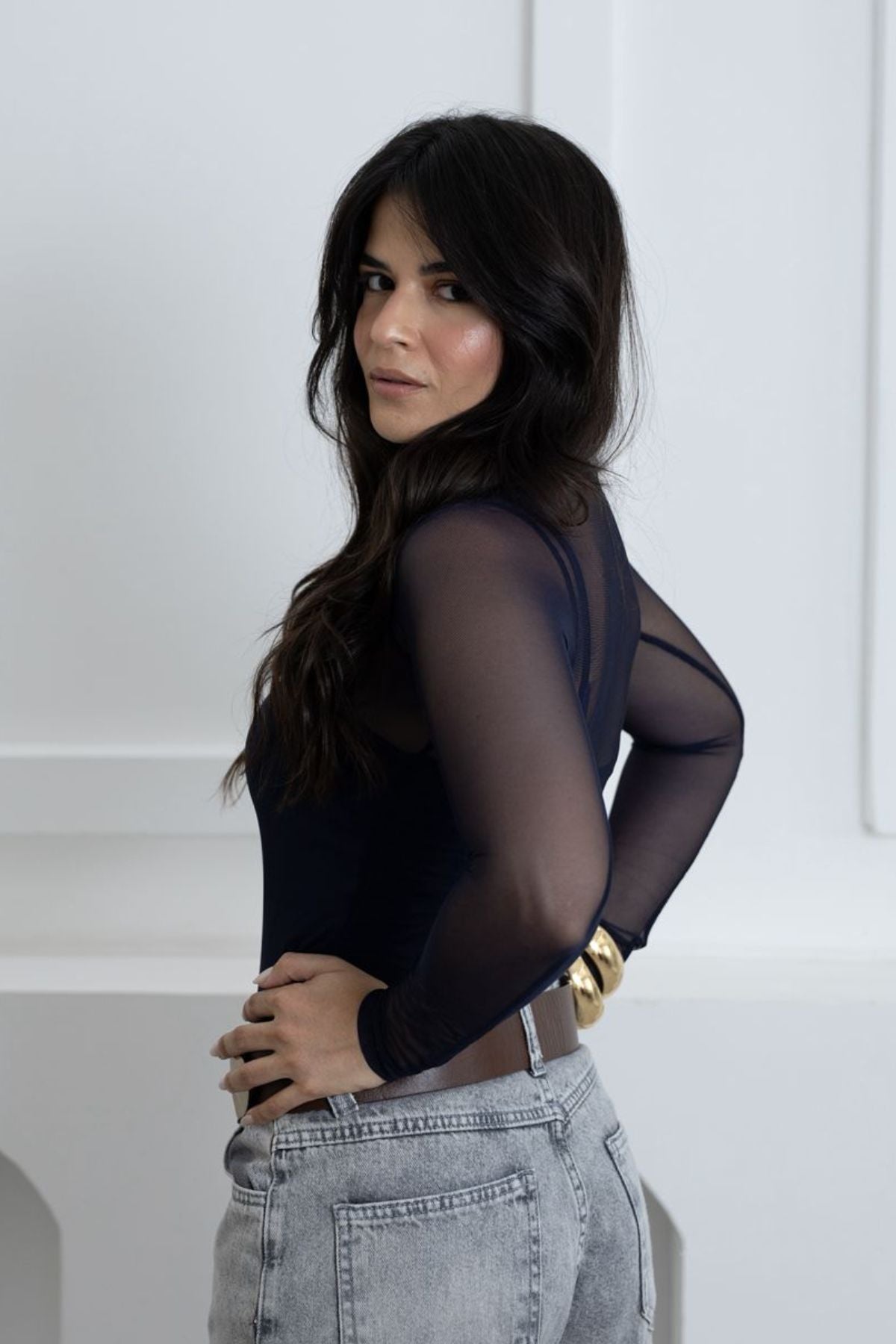 BLUSA DE TULE MANGA LONGA COM REGATA
