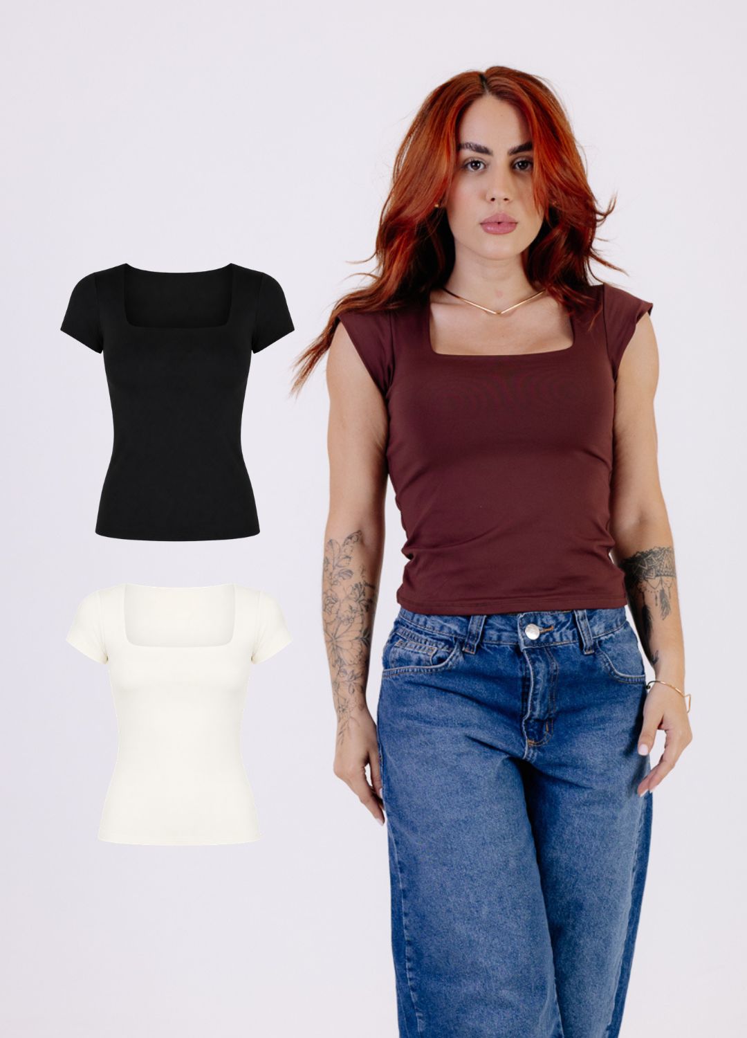 KIT BLUSA MANGA DECOTE QUADRADO FORRO DUPLO