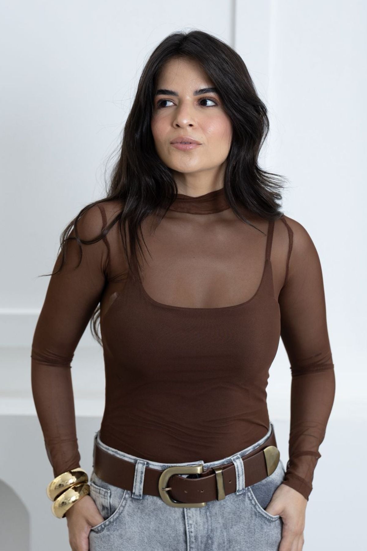 BLUSA DE TULE MANGA LONGA COM REGATA
