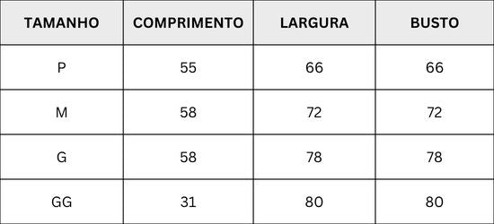 Tabela de medidas - BLUSA DE TULE MANGA LONGA COM REGATA