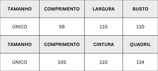 Tabela de medidas - CONJUNTO DE CALÇA E BLUSA - JULIS