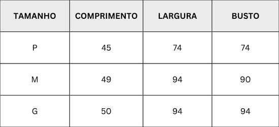 Tabela de medidas - BLUSA LIOCEL DE POÁ