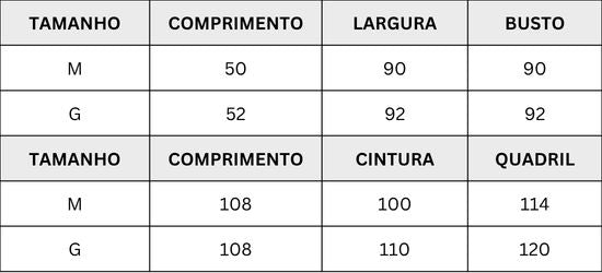 Tabela de medidas - CONJUNTO DE JAQUETA CROPPED E CALÇA - FRIDA