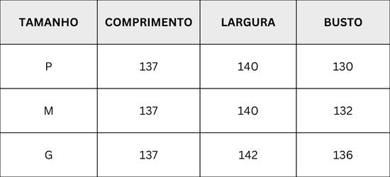 Tabela de medidas - TRENCH COAT LONGO