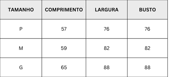 Tabela de medidas - BLUSA MANGA LONGA DE RENDA