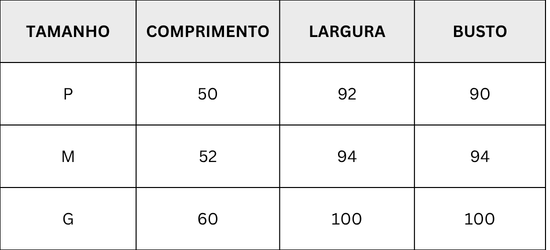 Tabela de medidas - BLUSA BABADO CHIFFON