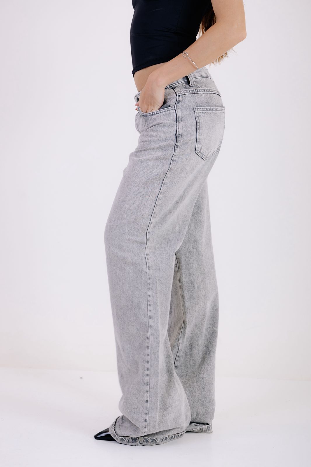 CALÇA JEANS WIDE LEG - MARMORIZADA