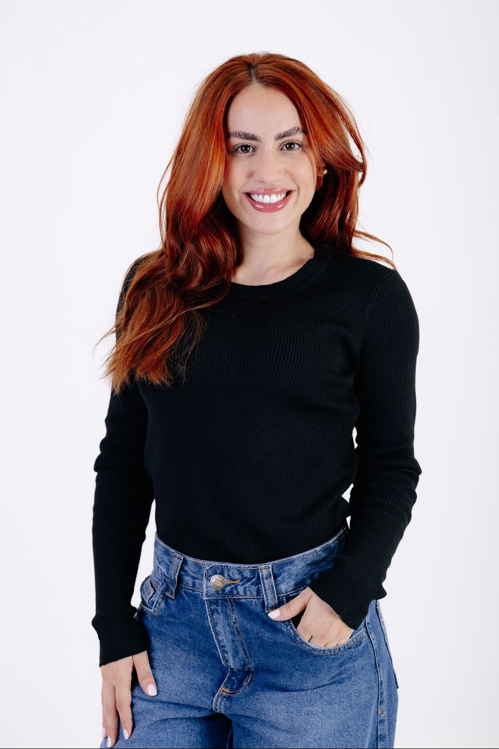 BLUSA MANGA LONGA COM GOLA CARECA