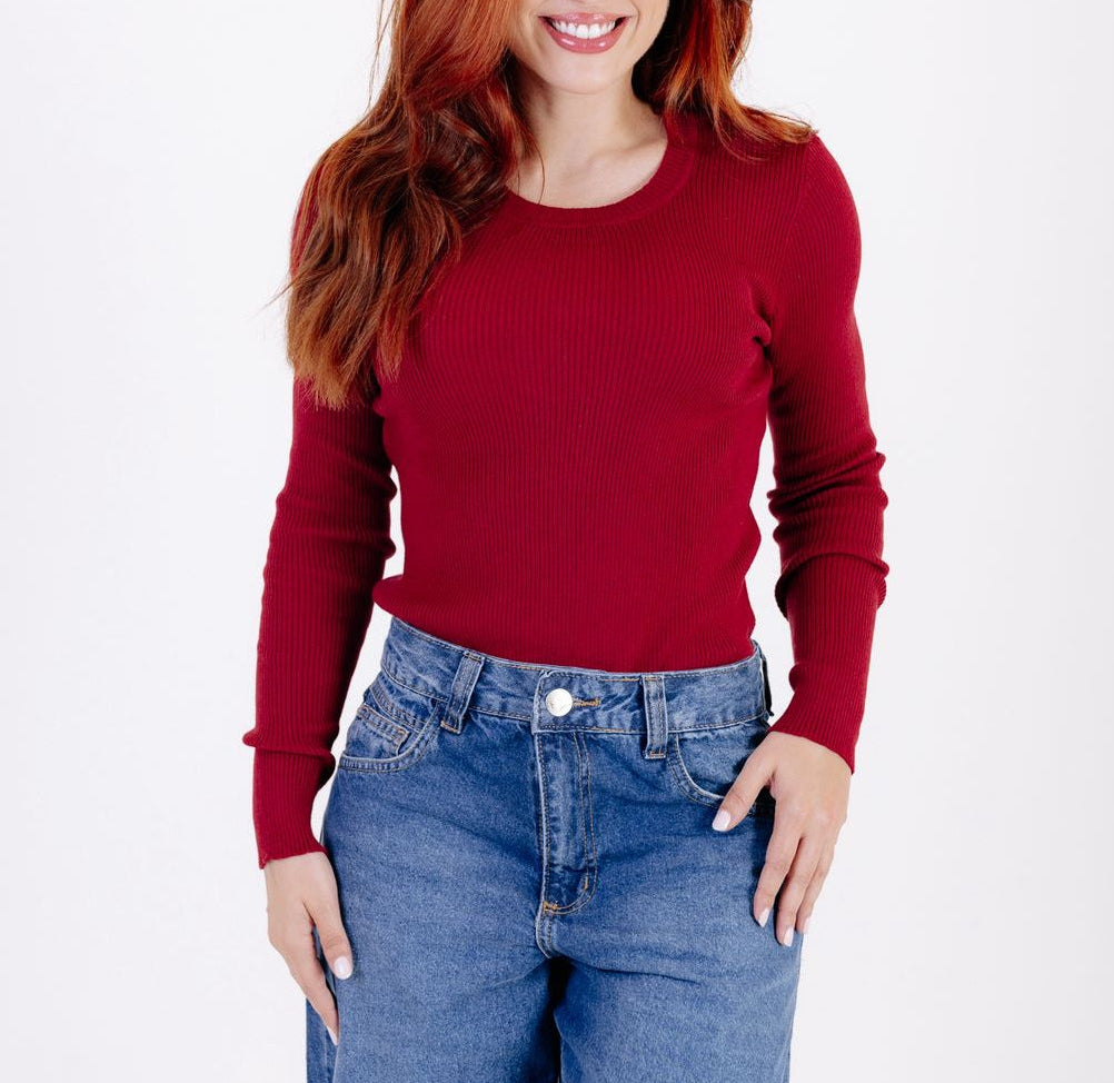 BLUSA MANGA LONGA COM GOLA CARECA